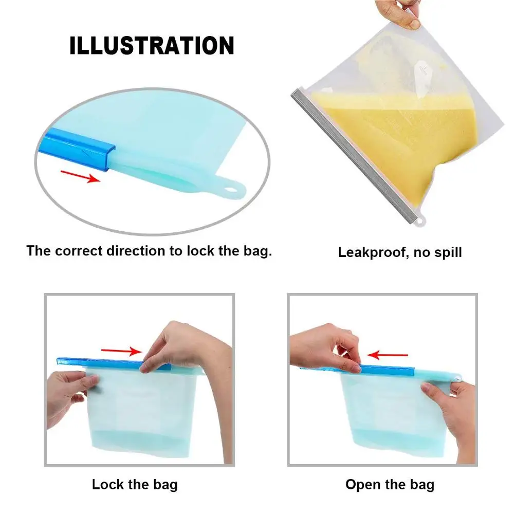 Reusable Silicone Vacuum Food Fresh Bags Wraps Fridge Food Storage Containers Refrigerator Bag Kitchen Color Ziplock Bag kitchen