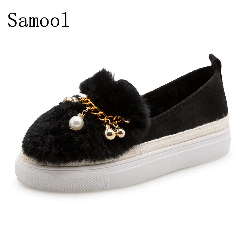 

2017 Autumn Winter New Style Women Ballet Pumps Lovely Bow Warm Fur Comfortable Light Cotton Shoes Women Loafers Slip On Shoes
