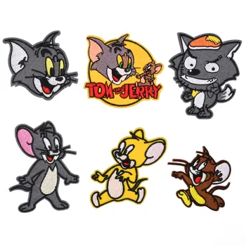 

Cartoon Cute Patch With Embroidery Cloth And Clothes Cat Mouse Tom Jerry iron on patches badge