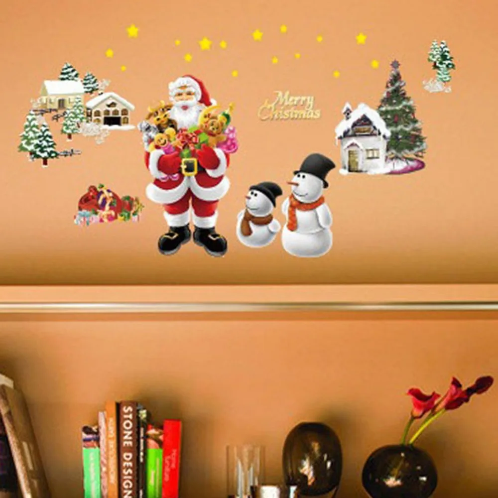 Removable Wall Stickers The Santa Claus Merry Christmas Art Decals Mural DIY Wallpaper for Room