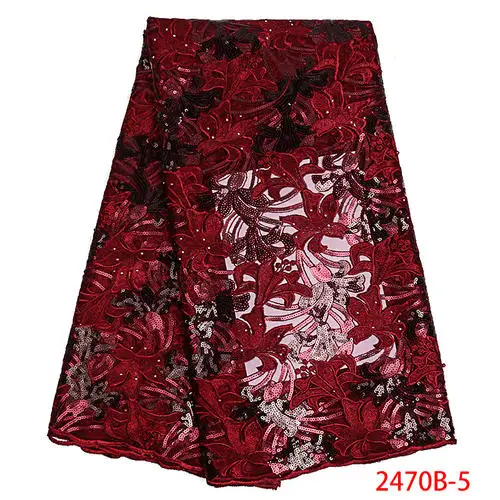 Последние африканские тюлевые кружевные ткани высокого качества нигерийские тюлевые кружевные ткани с блестками последовательное кружево для женского платья APW2470B - Цвет: 2470B-5