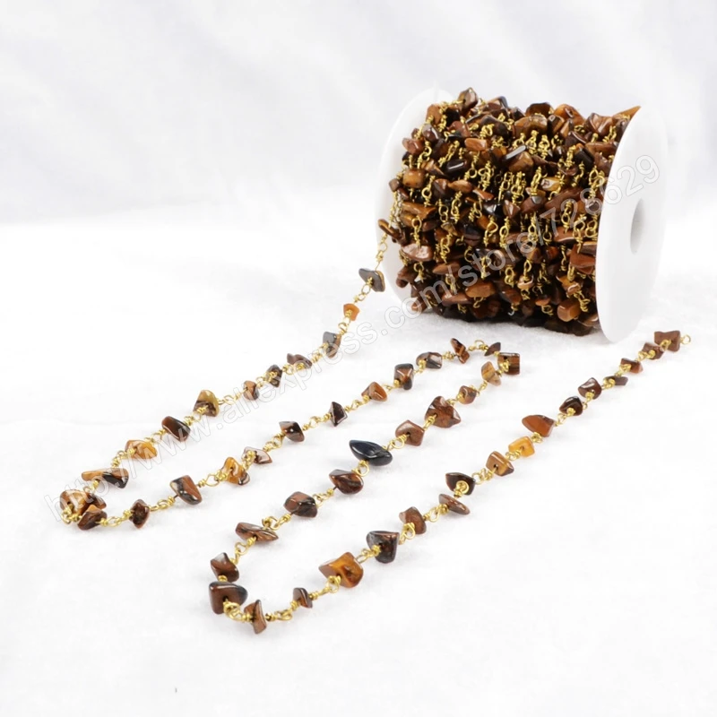 

BOROSA 5Meter/lot New Wire Wrapped Tiger's Eye Chips Beads Link Rosary Chains Jewelry Findings JT054