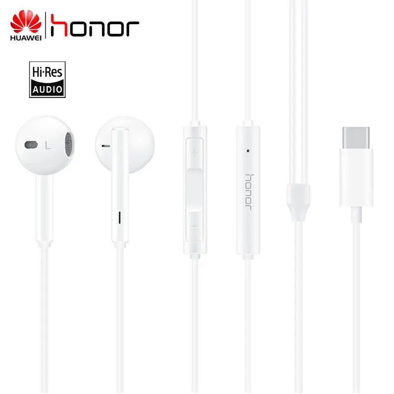 Honor type-C наушники-вкладыши проводные наушники AM33 Голосовое управление с микрофоном для Mate10 V20 P20 Mate10 Pro - Цвет: Honor Type-C