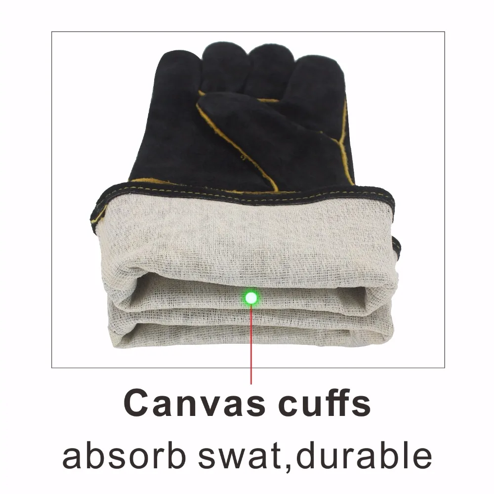 KIM YUAN 013/027L Welding Gloves Heat Resistant for Welder/Cooking/Baking/Fireplace/Animal Handling/BBQ Black 14in&16inches - Image 3