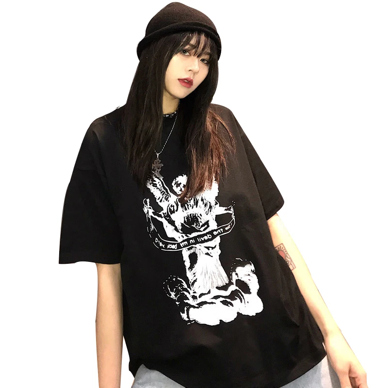 يتشي المتناثرة الملاك إلكتروني طباعة المرأة تي شيرت الصيف قصيرة الأكمام فضفاضة تي شيرت الإناث السببية المحملة قمم يتشي المتناثرة الملاك إلكتروني طباعة المرأة تي شيرت الصيف قصيرة الأكمام فضفاضة تي شيرت الإناث السببية المحملة قمم