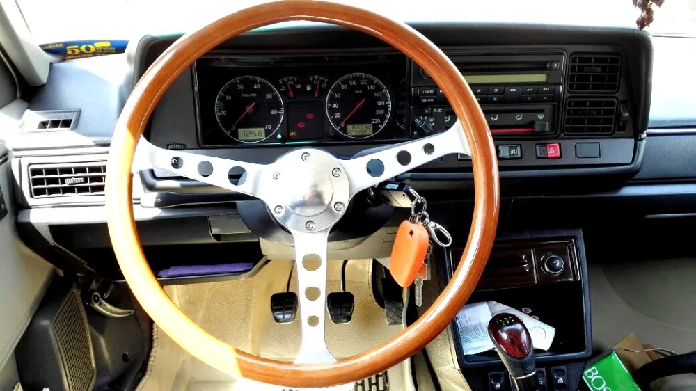 Brushed aluminium alloy spoke15 inch 38cm universal vintage classic wood wooden car steering wheel with horn