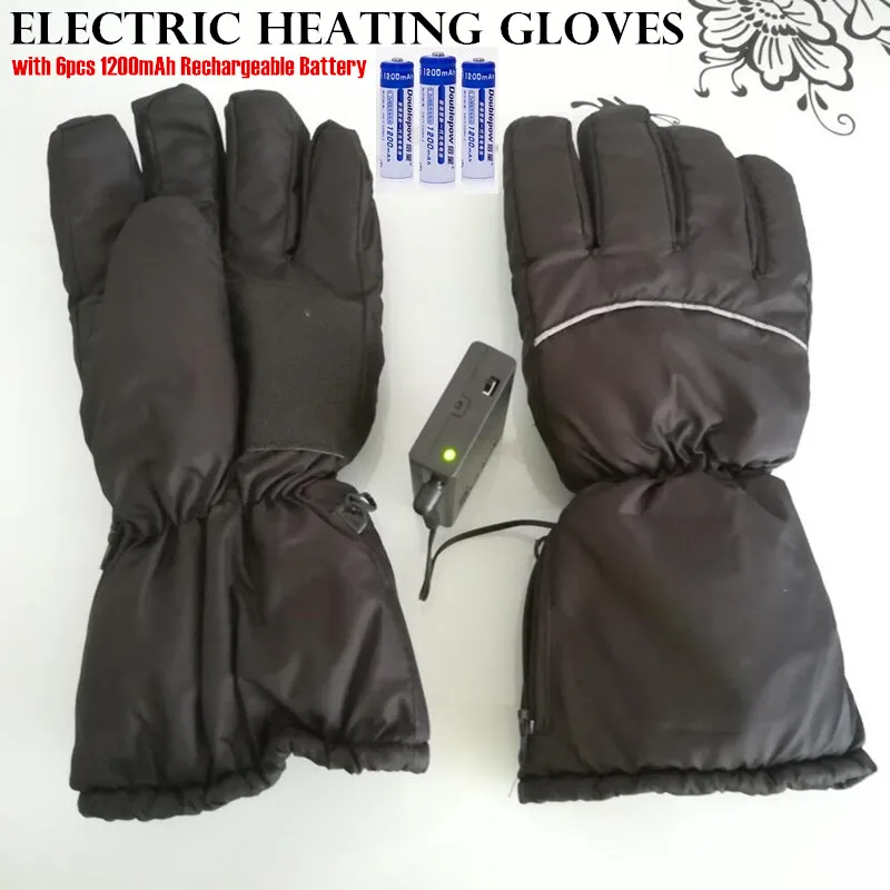 Electric Heated Gloves,Ski Waterproof 6pcs 1200mAh Rechargeable AA Battery Self Heating Finger&Hand Back Heated Windproof Gloves