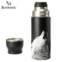 BLACKDEER Спортивная бутылка-термос с ручкой, двойной слой, 316 нержавеющая сталь, пиксель, животное, 3D, чай, вода, вакуумная колба