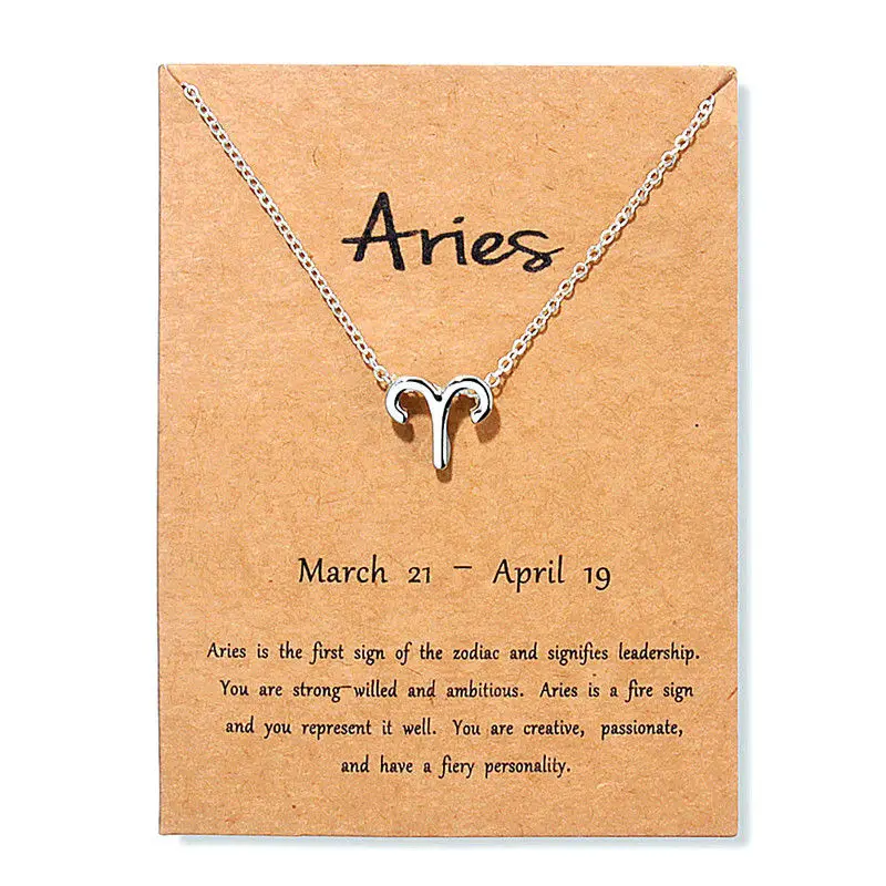 

Aries Taurus Gemini Leo Message Card Jewelry 12 Constellation Pendant Necklace Silver Chain Necklaces For Women Birthday Gift