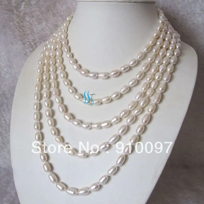 

>>>100" 6-8mm White Rice Freshwater Pearl Strand Necklace HD