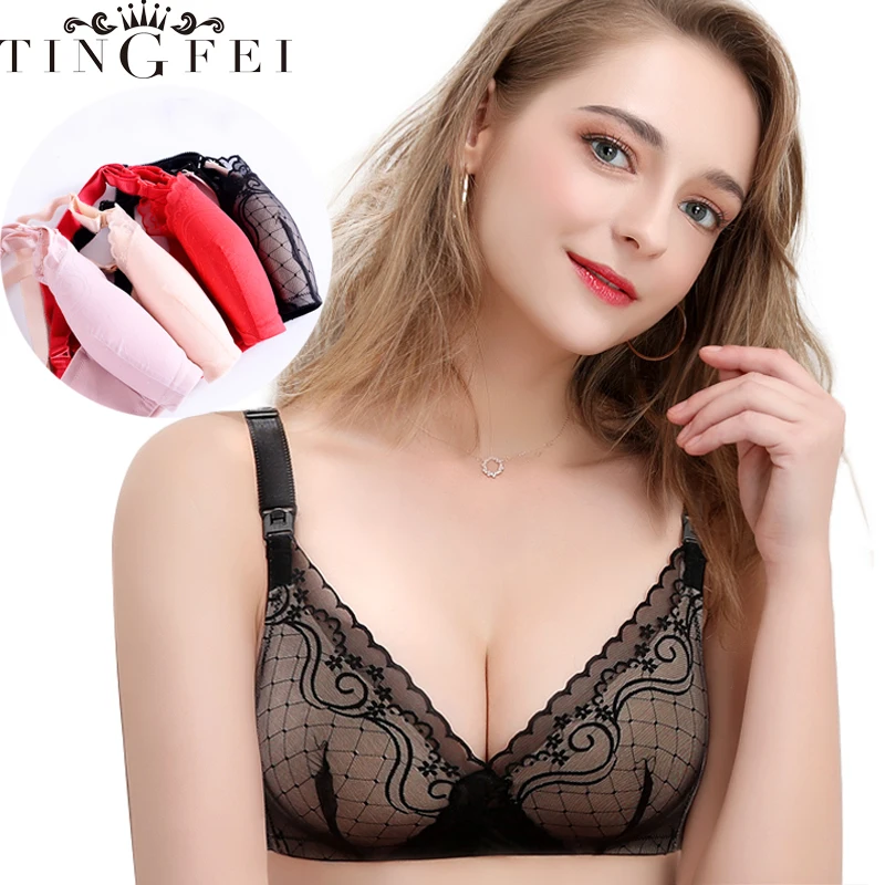

TINGFEI Nursing Bra BreastFeeding Maternity for Feeding Modal Lace Soft Clothes cotton Pregnancy Underwear for pregnant women