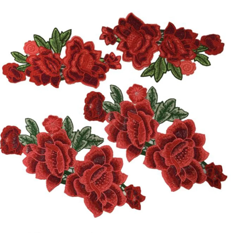 

Red Rose Embroidered Sewing Iron On Patch Flower Patch Stickers For Clothes Badge Sewing Fabric Applique Supplies NL228