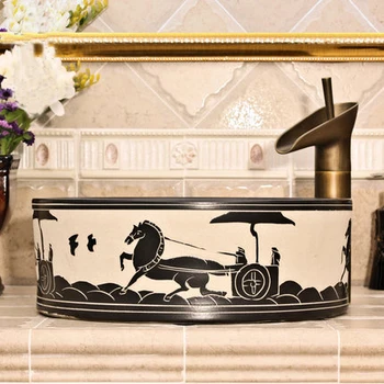 

Oriental Art hand carved ceramic porcelain wash basin bathroom sink