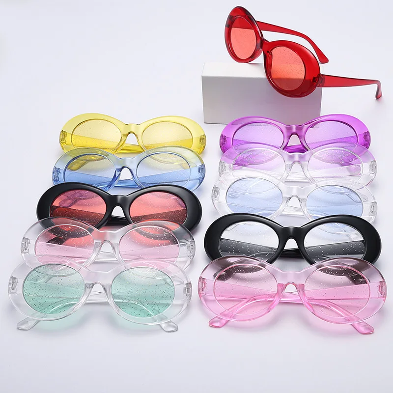 Солнцезащитные очки для женщин и мужчин, Овальные Солнцезащитные очки, блестящие линзы, очки, яркие, цветные, Классическая, прозрачная оправа, UV400, оттенки
