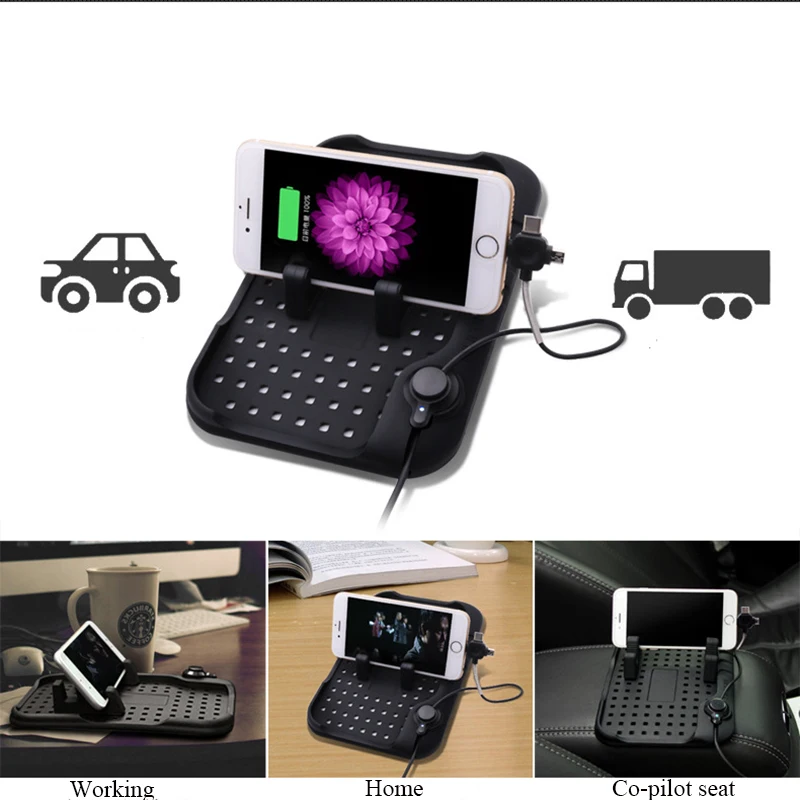 Car Anti slip Mat Phone Holder with Phone Charging Multi Function