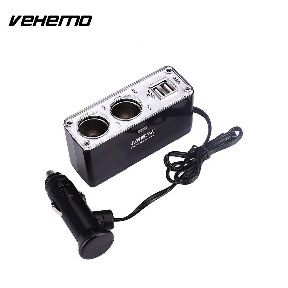 Vehemo DC12V 2way выходе автомобиля Авто-прикуриватели Dual USB Твин Мощность Зарядное устройство адаптер