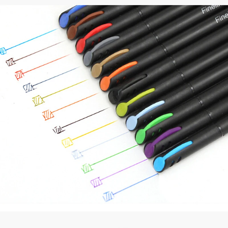 12PCS/Set Colorful 0.4 mm Sketch Drawing Art Painting Felt Tip Fine Hook Line Pen Fiber Marker Pen Fineliners Markers