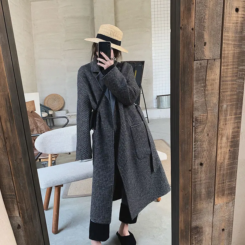 Casual Collar Dll1272 Femmes Manches Corée Plaid 2018 hg Pleine See Picture down Hiver De Manteau Rétro Mélange Nouvelles Long Turn Tempérament Mode qzFH6F