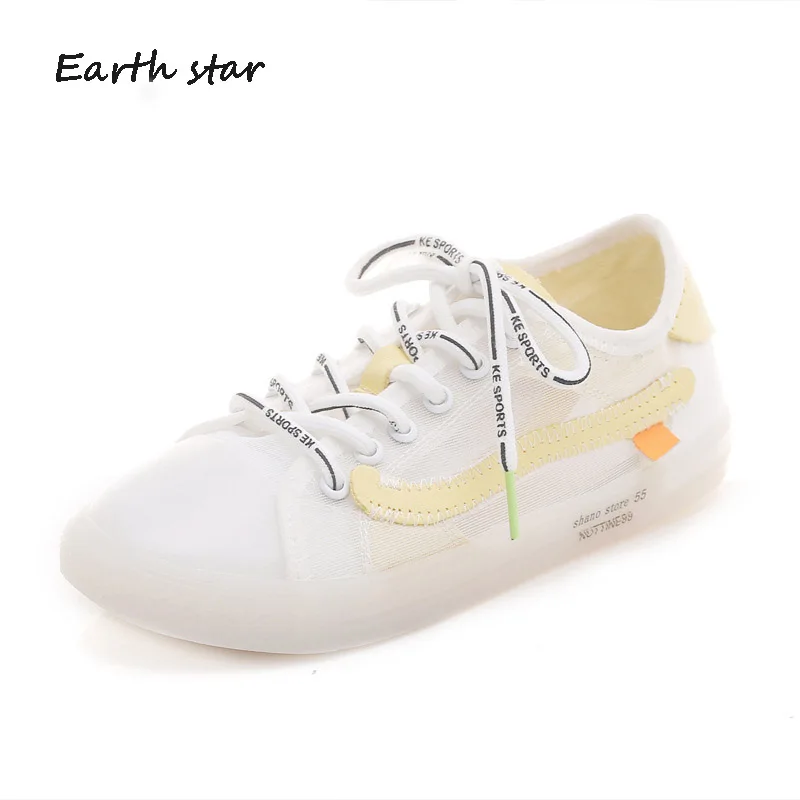 

EARTH STAR 2018 Summer Casual White Shoes Women Brand Sneakers Lady Mesh chaussure Breathable Female footware Girl Flats Soft