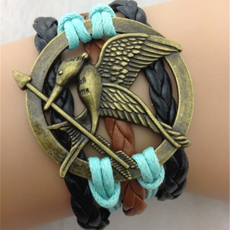 

Hunger Games Bracelet Bird Eagle Animal Arrow Logo Vintage Fashion New Hot Movie Jewelry Leather Rope Men Women Kid Wholesale