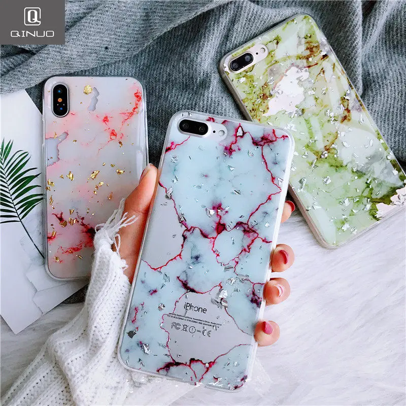 

QINUO Luxury Foil Marble Phone Case For iPhone 6S Case For iPhone X 6 7 8 Plus Cases Fashion Cute Back Cover Cool Classical Capa