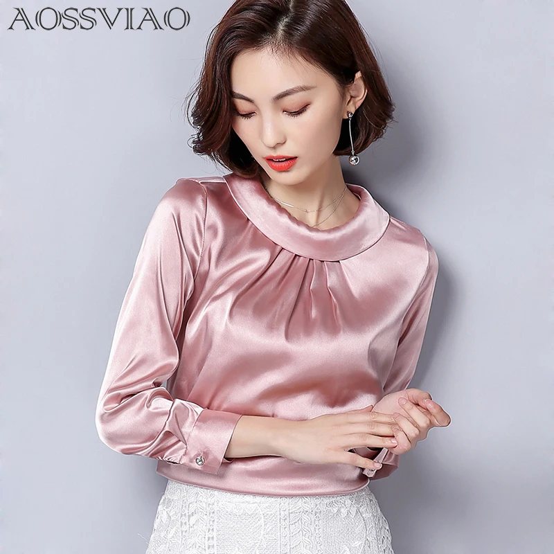 En Ligne 2018 Femmes Blouses Printemps Casual Chemisier De Soie Lâche À Manches Longues OL Vêtements de Travail Blusas Feminina Tops Mode Chemises Plus La Taille