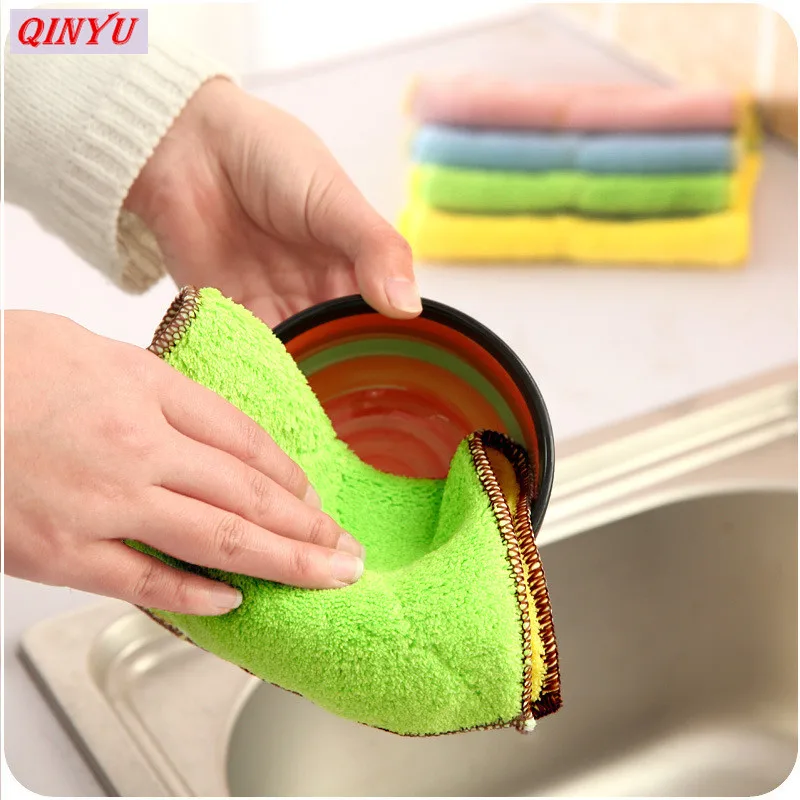 Bamboo fiber non stick dishwashing rag Absorbent Microfiber Towel
