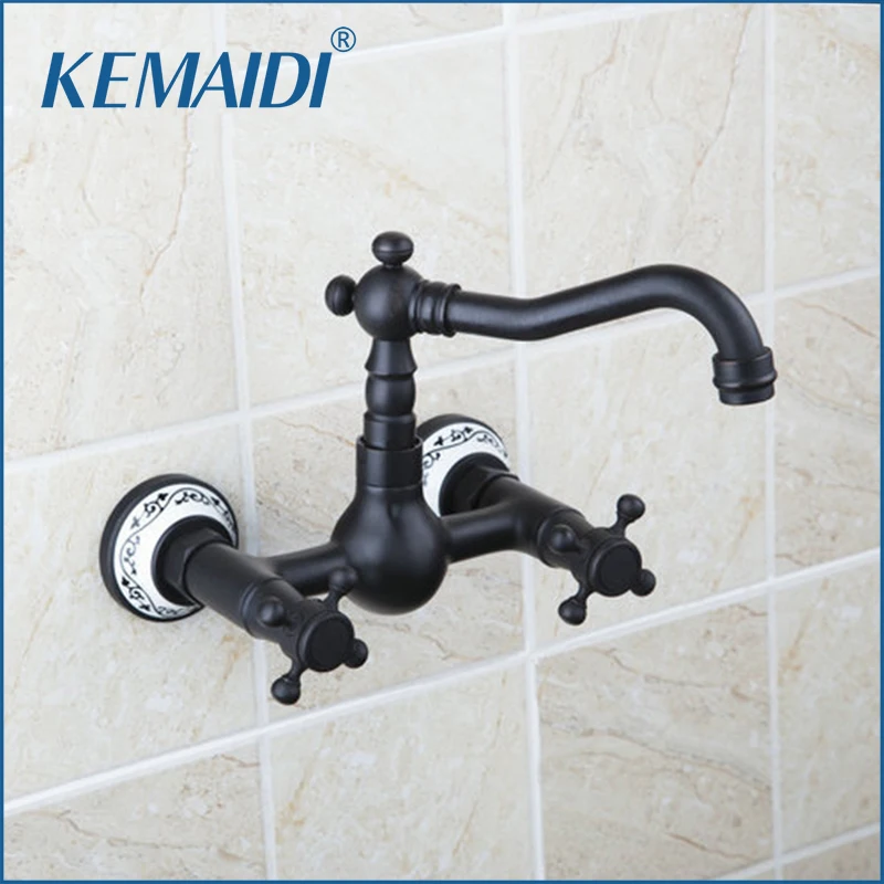 

KEMAIDI Bathtub Torneira Short Wall Mounted Oil Rubbed Black Bronze Swivel 360 Spout 97112 Bathroom Basin Sink Faucet,Mixer Tap