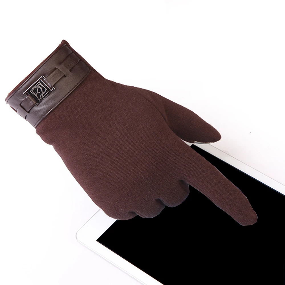 Зимние толстые теплые Для мужчин замши трикотажные с флисовой подкладкой Термальность Сенсорный экран водительские перчатки Мужские
