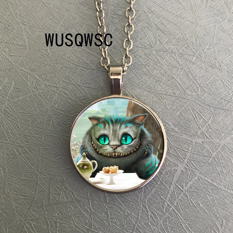 WUSQWSC Классическая Алиса в стране чудес Чеширский Кот ожерелье стеклянный кабошон