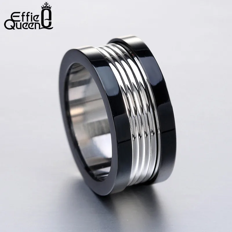 

Effie Queen Top Stainless Steel Rings For Men 10mm Width Perfect Polished Black Silver Color Ring Jewelry For Boyfriend DGTR14