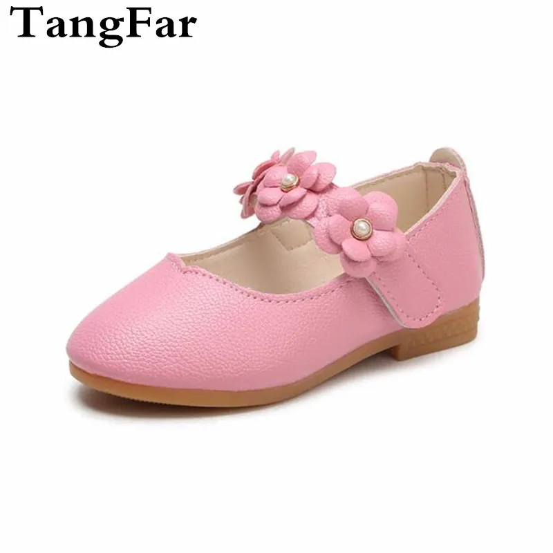 Children Leather Shoes Big Flower Flats Girls Soft Bottom Baby Kids