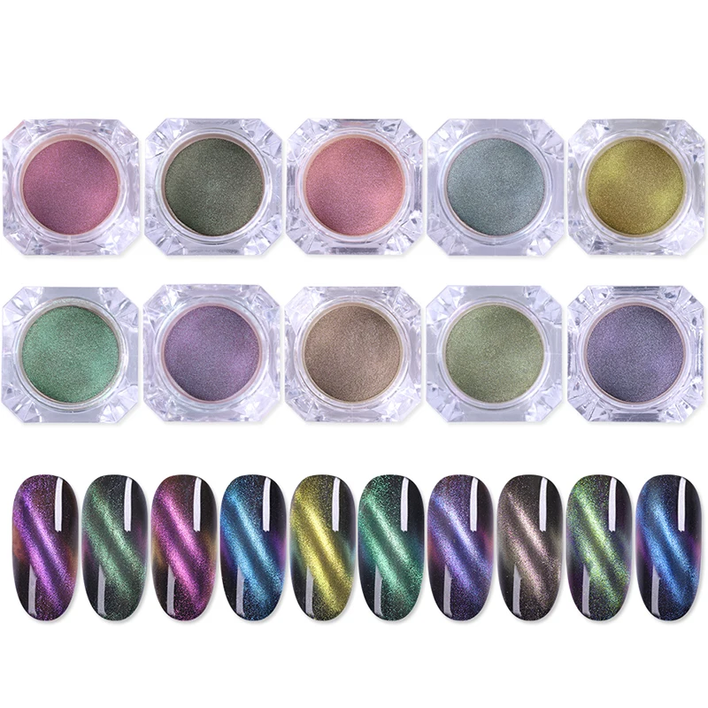 10 cajas/lote 3D ojo de gato efecto imán espejo polvo magnético brillo UV Gel esmalte cromo DIY uñas arte de decoración