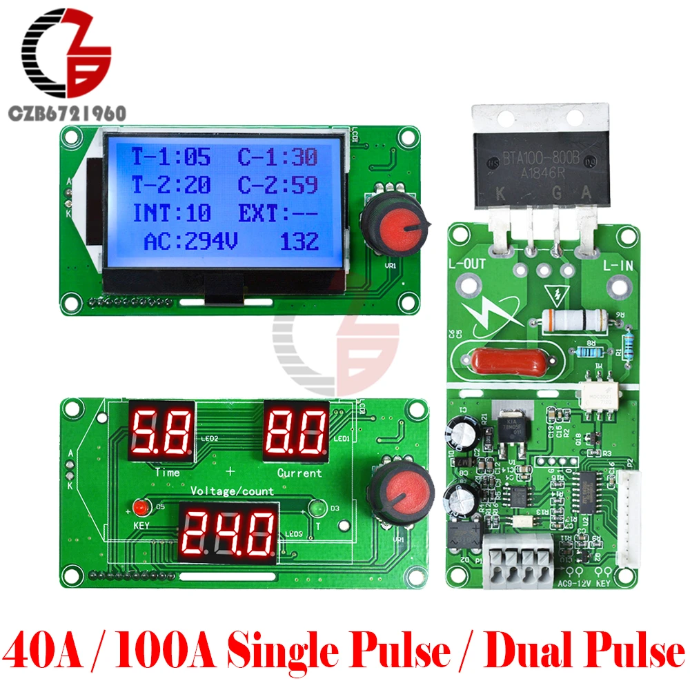 40A 100A Single Double Pulse Digital Spot Welder Weldering Controller Board Spot Solder Soldering Machine Time Control Module spot welding machine control board ac 9v 12v spot welder control board 40a 100a dual pulse transformer controller