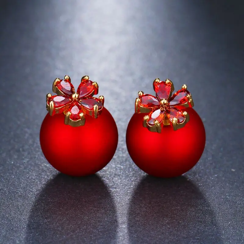 Emmaya, известный бренд, Красный жемчуг, 2 способа пути, циркон, серьги для женщин и девочек, роскошные серьги-гвоздики с кубическим цирконием, ювелирные изделия