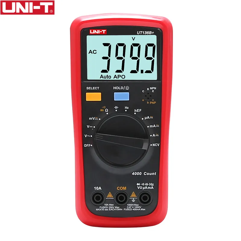 Цифровой мультиметр UNI T UT136B + большой двойной ЖК дисплей 1000 В 10 А Вольтметр