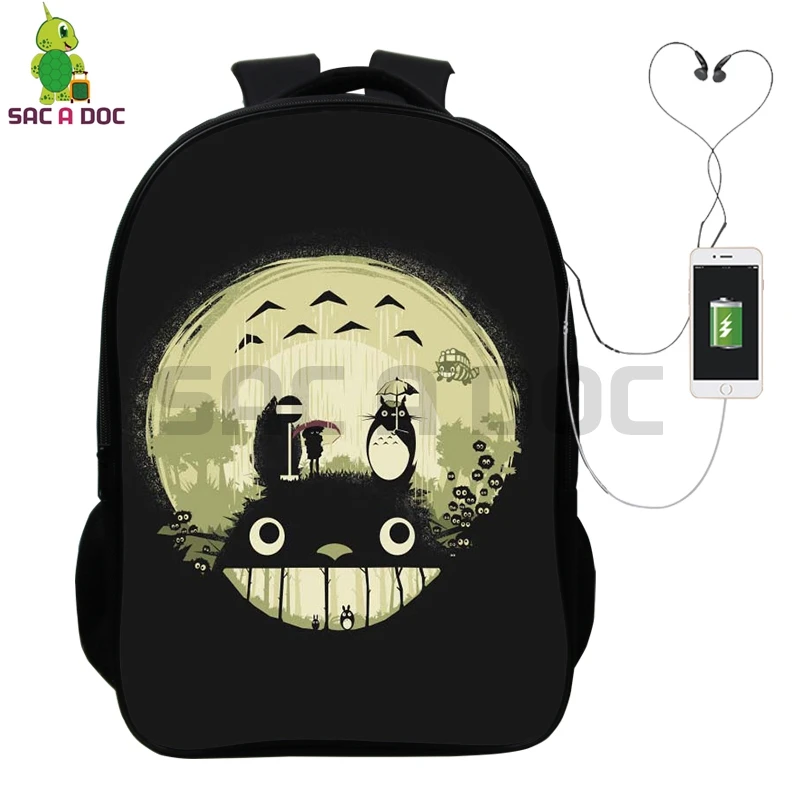 

Ghibli My Neighbor Totoro Multifunction Backpack for Women Men USB Charging Headphone Jack Backpack Large Capacity School Bags
