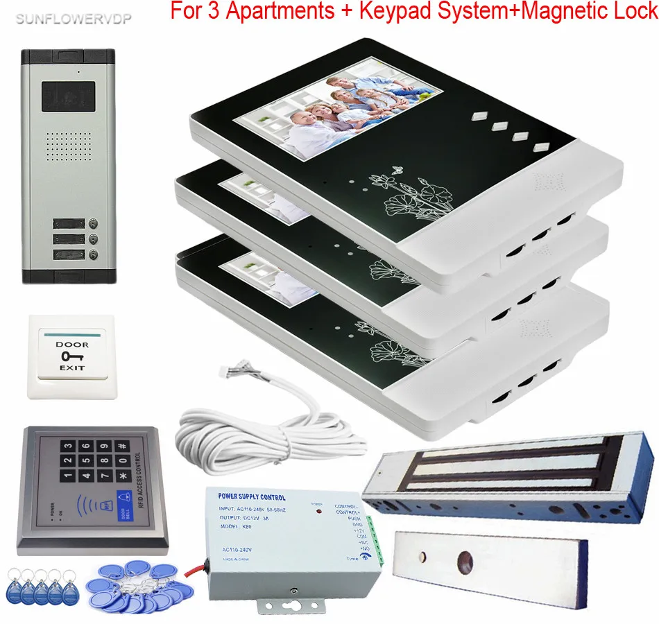 Rfid Keyboard Access Control Video Door Phone 3 Units Color 4.3\ Smart LCD 3 Keys Video intercom With Lock Video Homophones
