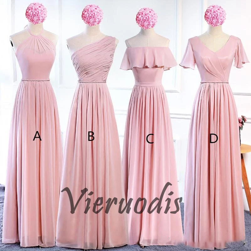 351Blush Pink Chiffon Long Bridesmaid Dresses Lace Up 2019 Bohemian Bridesmaid Dress Floor Length Wedding Guest Dresses
