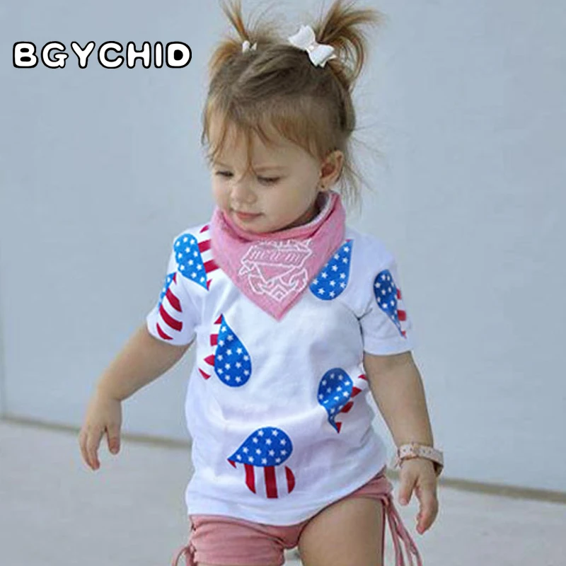 Girls T-Shirt Summer Cotton 4Th Of July Shirt T-Shirts Cotton Girls Flamingo Shirt Pineapple Kids Girls Tops Short Sleeve 0
