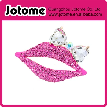 

Women's Luxury Bling Sexy Crystal Rhinestone Lips Brooch Pin with clear bow