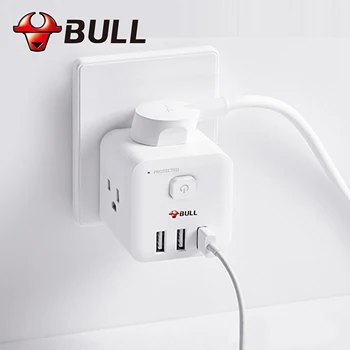 

BULL Wireless Wall Tap Smart Power Strip Surge Protector with Rotating Flat Plug USB Charging Station for Desktop 3 USB 3AC