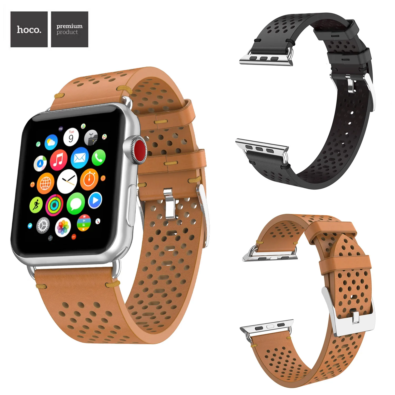 

HOCO Genuine Leather Strap for Apple Watch Band 44mm 42mm 40mm 38mm Breathable Hole Replacement Belt for iWatch Series 4/3/2/1