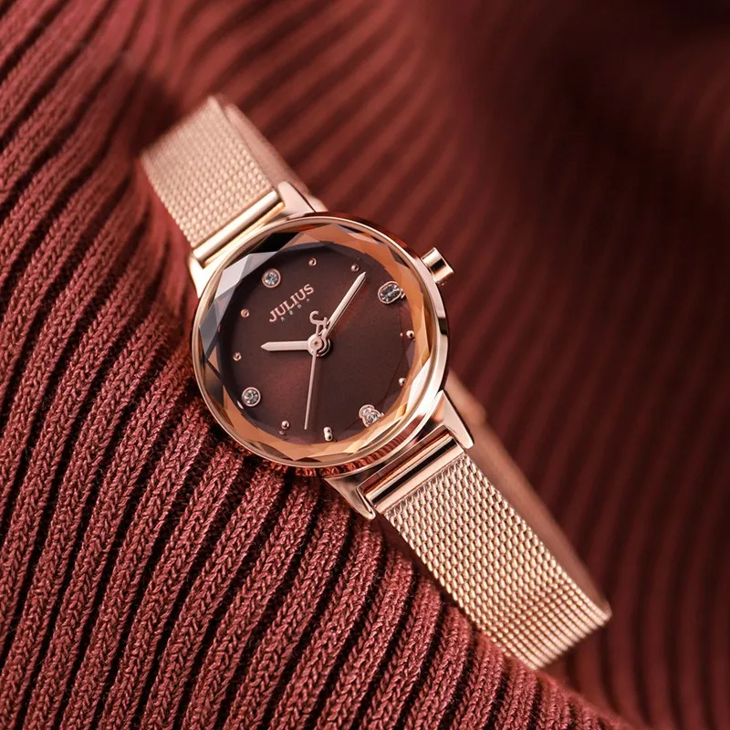 Ladies steel mesh gold silver quartz wristwatch Women fashion casual rhinestone stone watch Famous brand Julius 914 gift box HOT Ladies steel mesh gold silver quartz wristwatch Women fashion casual rhinestone stone watch Famous brand Julius 914 gift box HOT