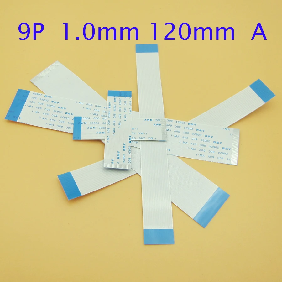 

1pcs 9pin FFC FPC flat flexible cable 1.0mm pitch 9 pin A Forward Length 120mm Ribbon Flex Cable AWM 20624 80C 60V VW-1