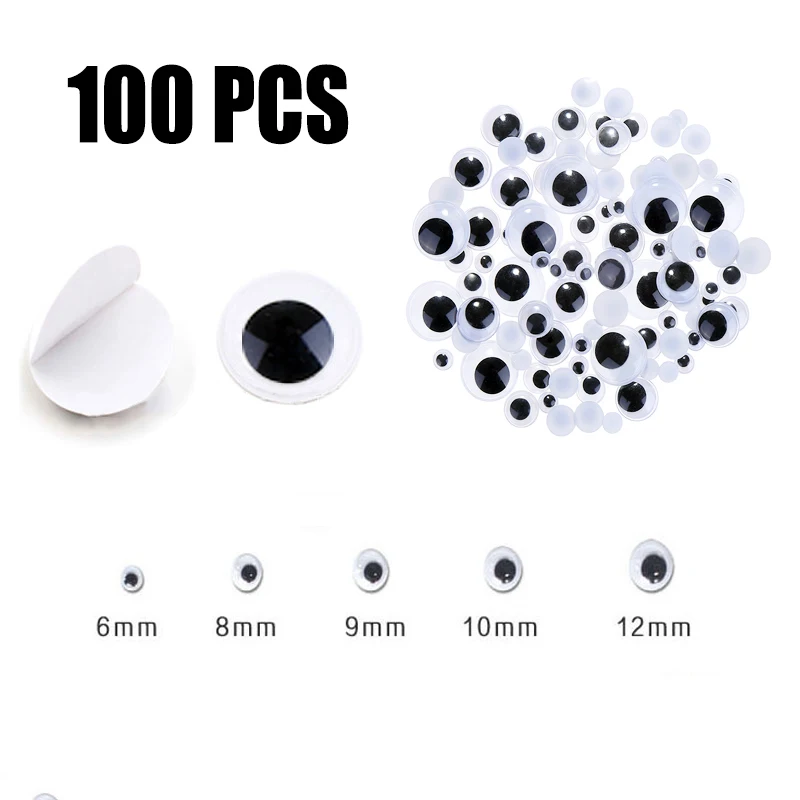 

100pcs 6-15mm Plastic Wiggle Googly Eyes Self-Adhesive for DIY Dolls Kids Crafts Diy Accessories