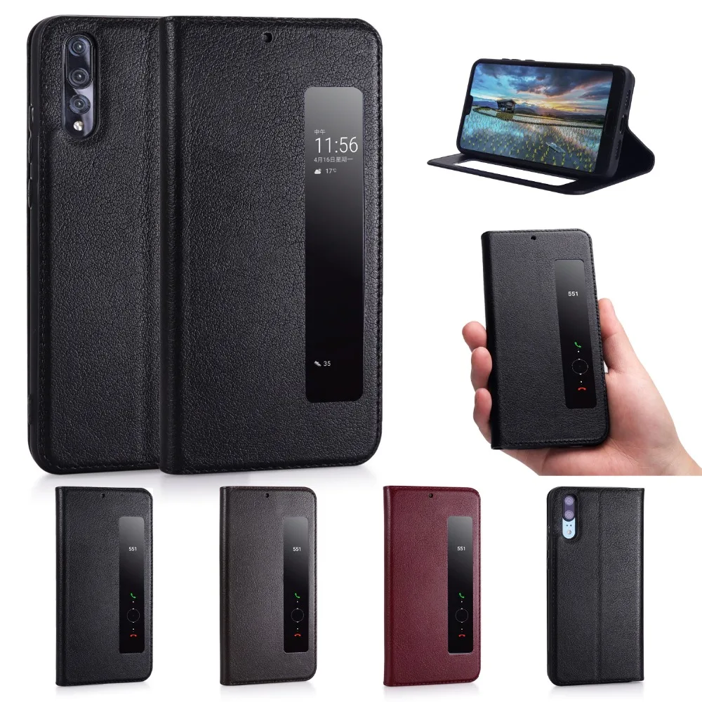 

CYBORIS Case for huawei p20 pro View Window Flip Cover Genuine Leather Luxury Sleep Wake Function Smart Coque for huawei p20 pro