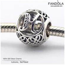 Винтажные бусины с буквой H, 925 пробы, серебряные, прозрачные, CZ, алфавит, бусины для изготовления ювелирных изделий, подходят для оригинальных шармов, браслетов Berloques