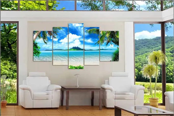 Azure Sky Ocean White Clouds Coconut tree-1