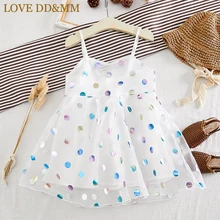 Платья для девочек с надписью «LOVE DD& MM» Новинка года, летняя детская одежда милое Сетчатое платье без рукавов в горошек для девочек платье принцессы